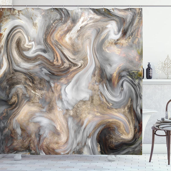 Ambesonne Marble Print Shower Curtain, Retro Style Watercolor Art, Cloth Fabric Bathroom Decor Set with Hooks, 69" W x