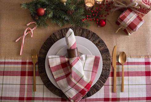 DII Orchard Plaid Collection 6 Piece Napkin Set, 20x20, Taupe/Red Linen Tabletop Essentials