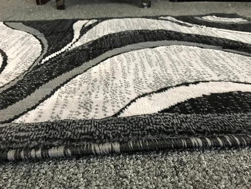 Modern Contemporary Door Mat Rug - Grey & Black Silver Design, 2 Feet X 3 Feet