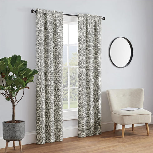 PAIRS TO GO Brockwell Decorative Window Treatment Rod Pocket Curtains - Double Panel, 28" x 84", Charcoal