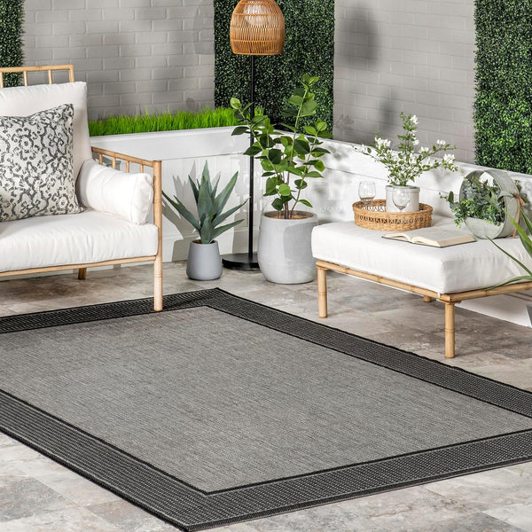 nuLOOM Gris Bordered 2x3 Indoor/Outdoor Accent Rug, Grey/Black for Living Room, Patio, Kitchen