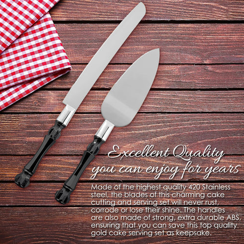 Black Cake Knife and Server Set, Non-Slip Swirl Grip, Matte Black Cake Cutting Set