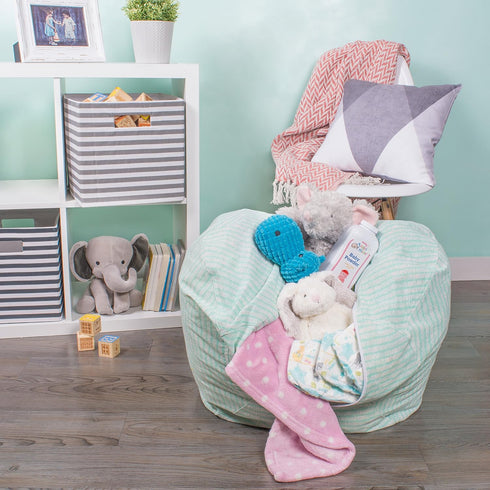 DII Keeping Score Stripes Print, Large Bean Bag Chair Cover for Kids & Stuffed Animal Storage, Aqua