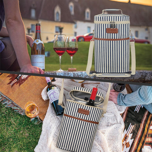 OPUX 2 Bottle Insulated Wine Carrier Tote, Leakproof Cooler Bag for Picnic BYOB Beach, Portable Wine Bottle Case