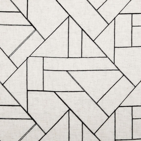 Archaeo Mid-Century Modern Fragmented Geometric Embroidery Curtain, Natural Linen Blend, 50" x 63", Black/Linen