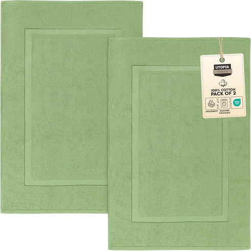 Utopia Towels Cotton Banded Rug, Bath Mats, 21 by 34 Inches, Sage Green, 100% Ring Spun Cotton, 2 Pack