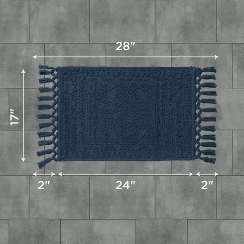 French Connection Nellore Bathroom Rugs, Woven and Beaded, 17" x 28", Navy, Durable Bath Mats