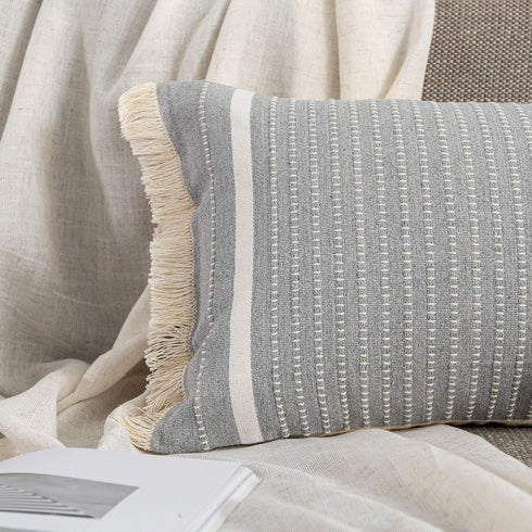 12 20 Inches, OJIA Modern Throw Pillow Cover with Tassels, Decorative Liana Fringe Accent Cushion Case, Farmhouse Woven