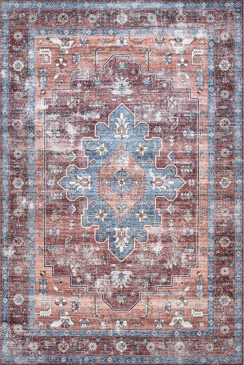 nuLOOM Zena Medallion Accent Rug, Ultra Thin, Machine Washable, Rust, 2' x 3'