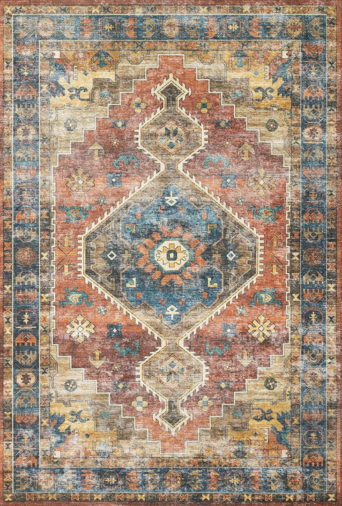Loloi Skye Collection Accent Rug, SKY-11 Rust/Blue, 2'-0" x 5'-0"
