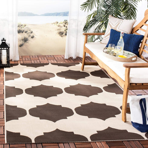 SAFAVIEH Courtyard Collection Accent Rug, 2' x 3'7", Beige & Navy, Non-Shedding, Easy Care Indoor/Outdoor