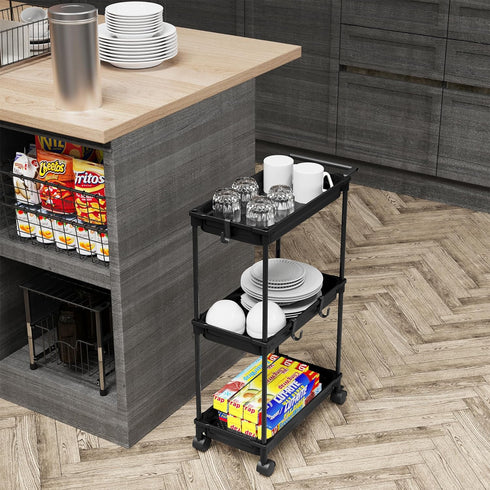 SimpleHouseware Standard Slim Rolling Storage Cart, 3-Tier, Black