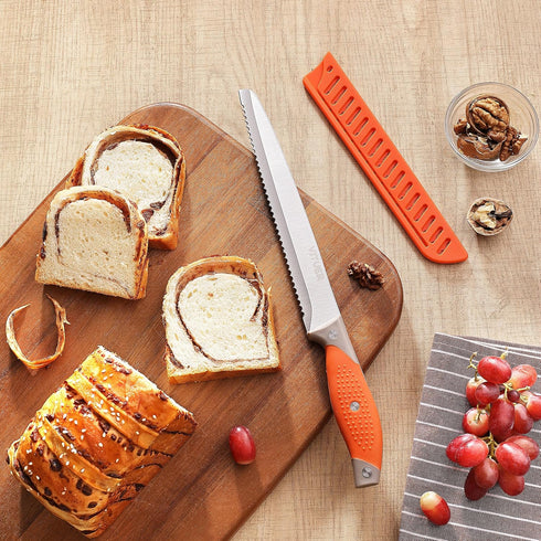 8 Inch Bread Knife with Cover, Serrated Bread Cutter Ideal for Slicing Homemade Bread, Bagels, Cake