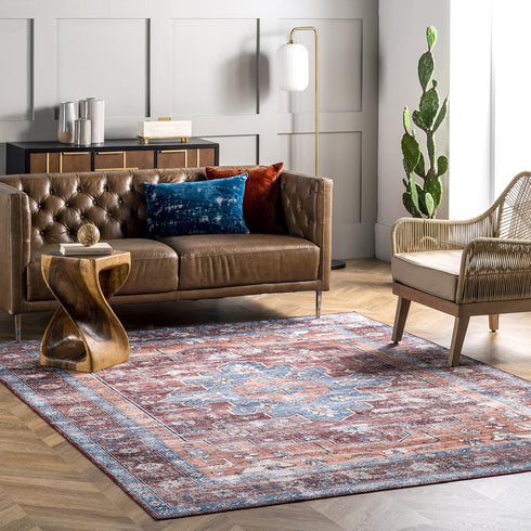 nuLOOM Zena Medallion Accent Rug, Ultra Thin, Machine Washable, Rust, 2' x 3'