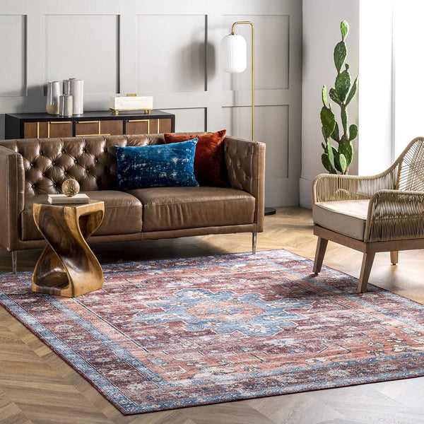 nuLOOM Zena Medallion Accent Rug, Ultra Thin, Machine Washable, Rust, 2' x 3'