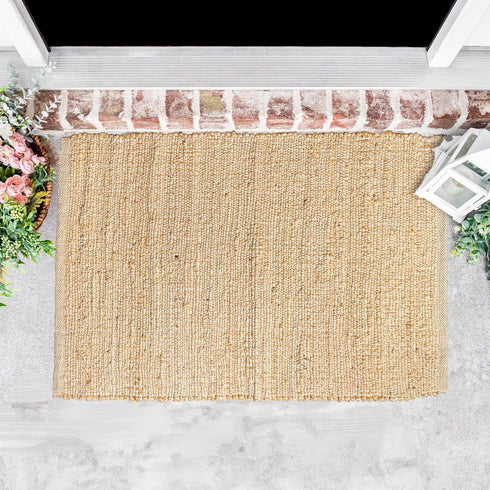 Chardin Home Jute Rugs Collection - 2x3 Feet Jute Braids Rug, Boho Rustic Natural Jute/Ivory Hand Woven Throw Rug for