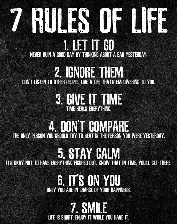 HoneyKICK 7 Rules of Life Motivational Poster, 11 x 14 Inches Unframed, Printed on Premium Cardstock