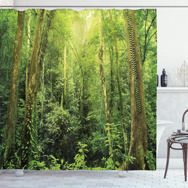 Ambesonne Shower Curtain Set, Rainforest Decorations, 69W X 70L inches, Green, Bathroom Accessories