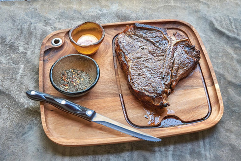 Ironwood Gourmet Fort Worth Steak Plate, Acacia Wood, 13 x 11 x 0.75 inches, Brown
