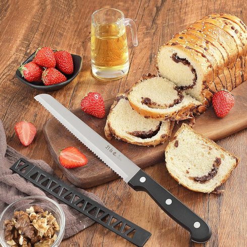 HIA Stainless Steel 8 Inch Serrated Bread Knife, Perfect for Homemade Bread and Cake, Knife Cover Included