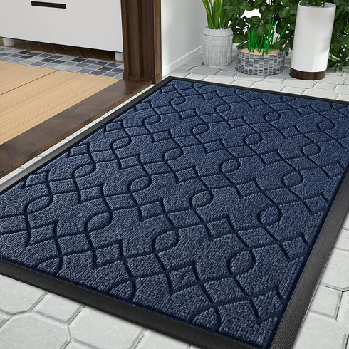 Yimobra Front Door Mats - Heavy Duty Water Absorbent Mud Resistant Easy Clean Entry Outdoor Indoor Rugs (Blue)