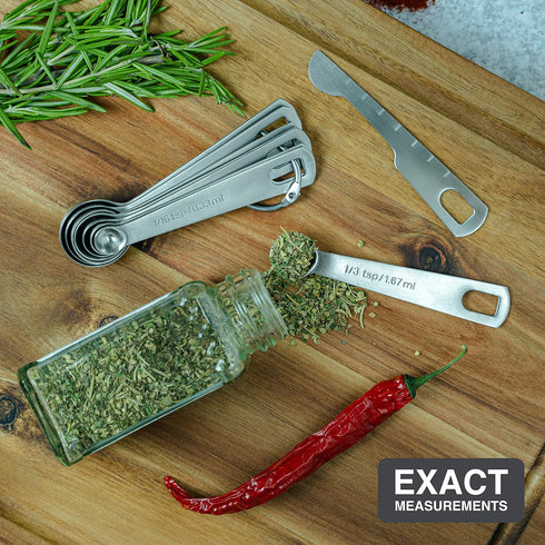 BALCI 9 Measuring Spoons Set - Heavy Duty 18/8 Premium Stainless Steel with US & Metric Measurements + Leveler