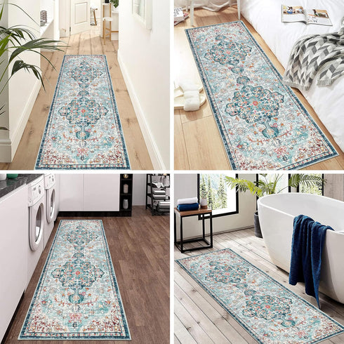 Pauwer Farmhouse Runner Rug 2x6 Kitchen Rugs Washable Non Slip Hallway Runner Rug Soft Fluffy Low Pile Carpet, Grey
