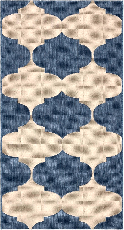 SAFAVIEH Courtyard Collection 2'7" x 5' Beige/Blue CY6162 Waterproof Indoor/Outdoor Easy-Cleaning Area Rug for Patio