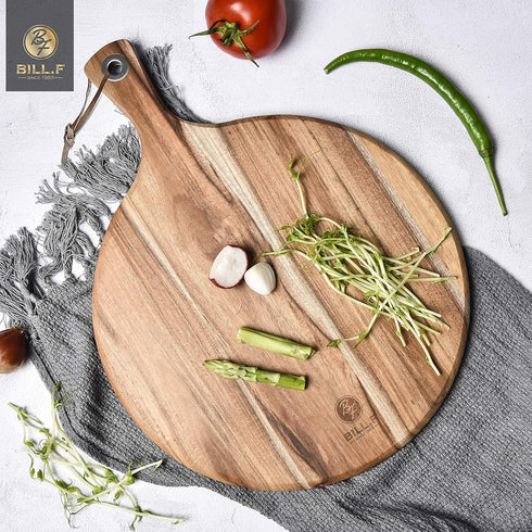 BILL.F Acacia Wood Pizza Peel, 10" Cutting Board, Cheese Paddle Board, 14x10x0.5 Inch