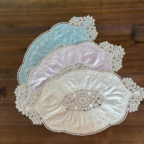 Mausouca Scarf,21 14inch Retro French Oval Doilies, Elegant Velvet Table mats, Coffee Table Tablecloth, Embroidered