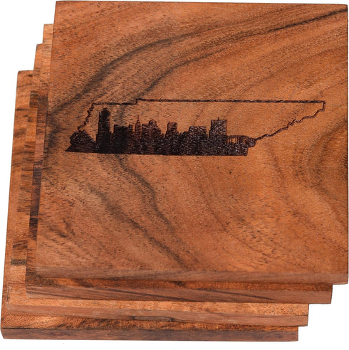 Memphis Coasters, Set of 4 – Engraved Drink Coasters with Memphis Skyline Design, Memphis Gifts & Souvenirs