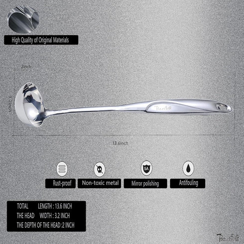 High Grade Soup Ladle, Cooking Ladle for Soup, Heat-proof Design, Stainless Steel Kitchen Utensil (4 ounce, 13.5 Inch)
