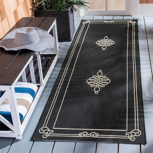 SAFAVIEH Courtyard Collection 2' x 3'7" Black/Cream CY6788 Waterproof Indoor/Outdoor Accent Rug for Patio & Mudroom