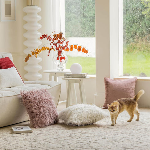 12 20 Set 2 30x50cm, Home Brilliant x Pillow Cover of Shaggy Rectangle Lumbar Throw Pillows Blush Faux Fur Accent