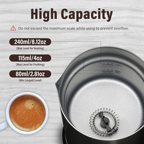 YSSOA Electric Milk Frother Handheld with Stainless Steel Stand Battery Operated Whisk Drink Mixer for Coffee, Frappe, Latte, Matcha, Hot Chocolate, Black (240ml/8.12oz, Classic Black) by YSSOA
