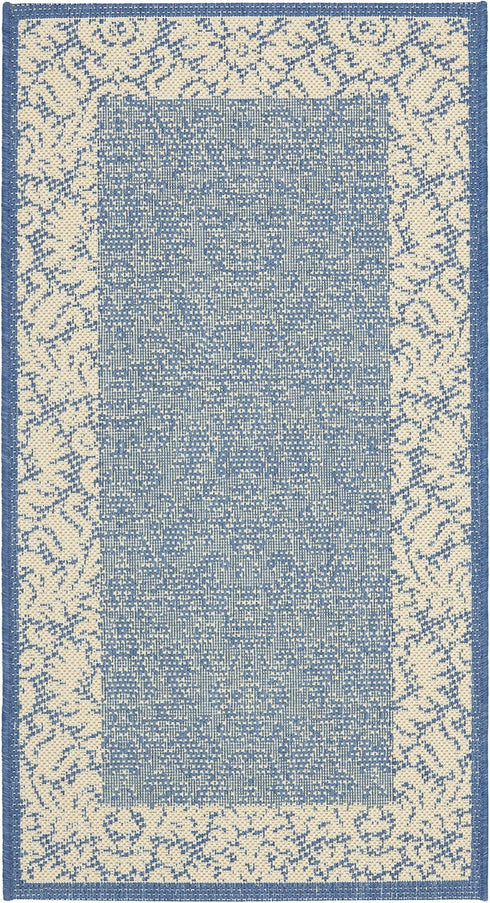 SAFAVIEH Courtyard Collection Accent Rug - 2' x 3'7", Non-Shedding, Easy Care, Blue & Natural, Indoor/Outdoor, Washable