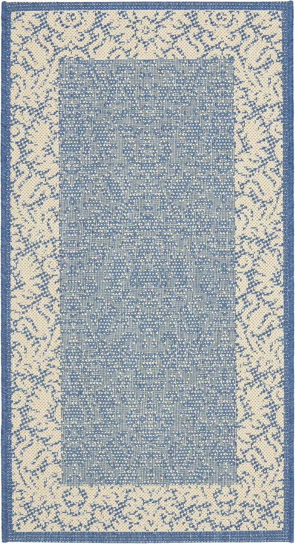 SAFAVIEH Courtyard Collection Accent Rug - 2' x 3'7", Non-Shedding, Easy Care, Blue & Natural, Indoor/Outdoor, Washable