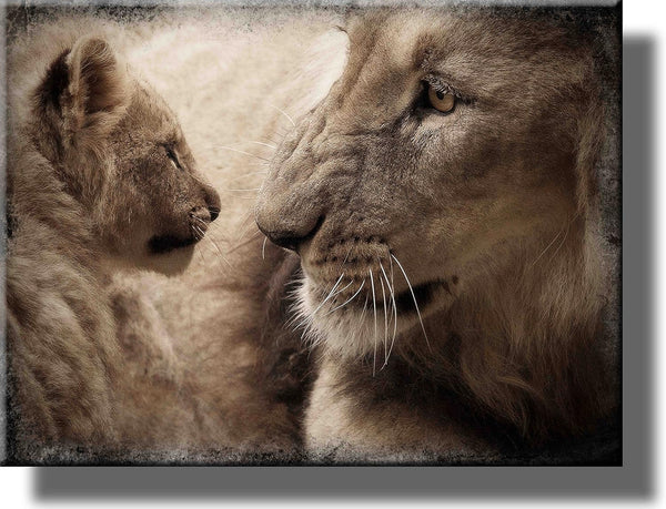 Lion and Cub Picture on Stretched Canvas, Wall Art Décor, Ready to Hang