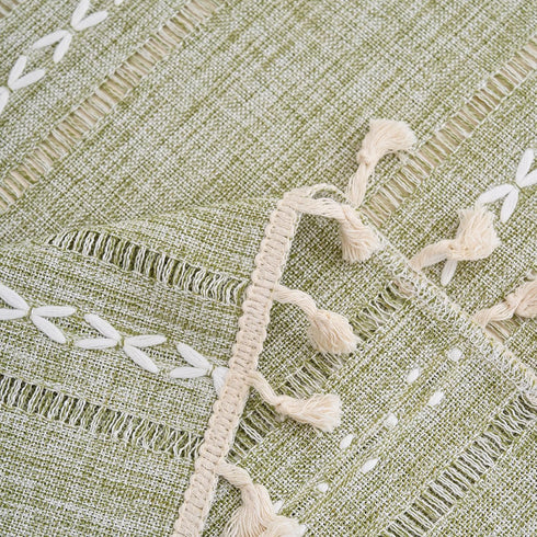 Summer Small Bedside Tablecloth Nightstand Cover Cloth with Tassels Rustic Farmhouse End Table Cloth Linen Side Table