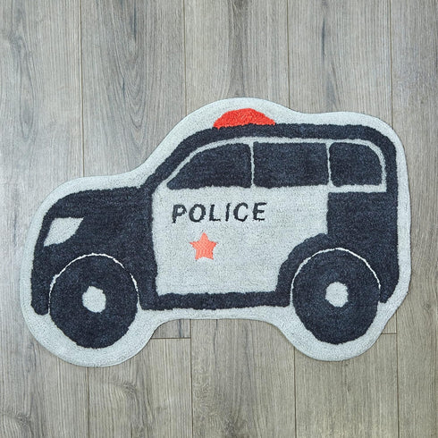 30x20 100% Hand Tufted Police Car Bedroom or Bathroom Rug - in; Cotton Kids Bathroom Mat; Decorative Kids Area Rug