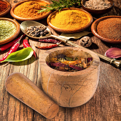 Mortar and Pestle, Made of Heavy Duty Polished Hard Stone, Natural Stone Grinder for Spices, Pastes, Herbs, Seasoning etc. (Bidasar)