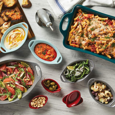 Rachael Ray Solid Glaze Ceramics Au Gratin Bakeware / Baker Set, Oval - 2 Piece, Gray