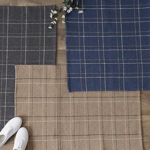 DII Woven Rugs Collection - Reversible 2x3' Area Rug Set, Mineral Plaid, 2 Piece, Recycled Yarn