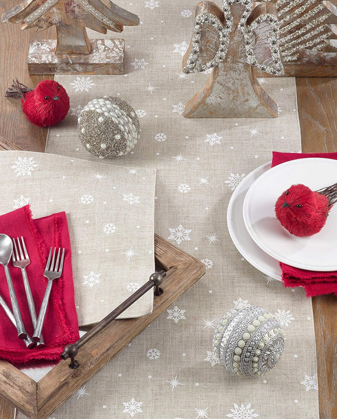 SARO LIFESTYLE 7352.N1319B Snowfall Collection Christmas Placemats with Snowflake Design, Set of 4, 13" x 19"
