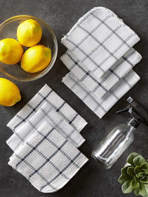 Set, 12x12, 6 DII Scrubber Dishcloths Collection Windowpane Dishrag White/Nautical Blue Stripe, Piece
