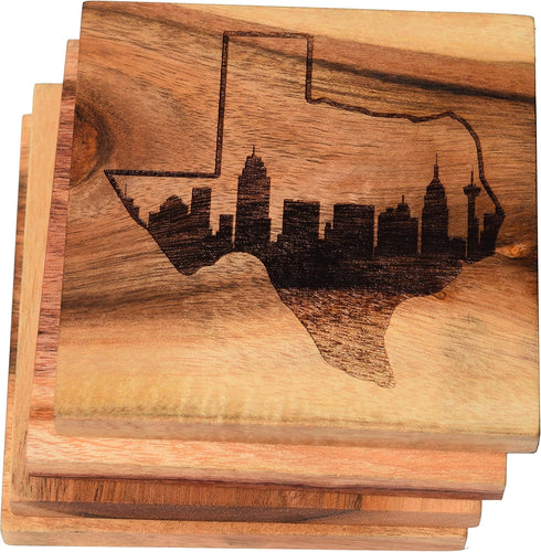 San Antonio Coasters Set of 4 – San Antonio Skyline Design Drink Coasters, Gifts & Souvenirs, Texas Themed Gifts