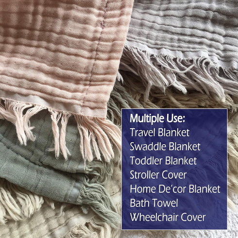 KyraHome 100% 60"x80", Summer, Organic Cotton Throw Blankets, Plant Dyed, Lightweight Warm, Gauze Soft Muslin Blankets