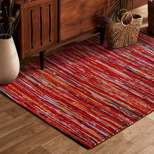 Cotton Multi Chindi Hand Woven Rugs 24x36 inch, Multi Color, Indoor/Outdoor, 2'x3', Machine Washable for Living Room