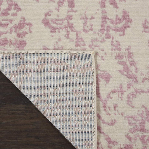 2'3'' 7'3'' (2x7) Nourison Home Jubilant Damask Ivory/Pink x Area-Rug, Easy-Cleaning, Non Shedding, Bed Room, Living