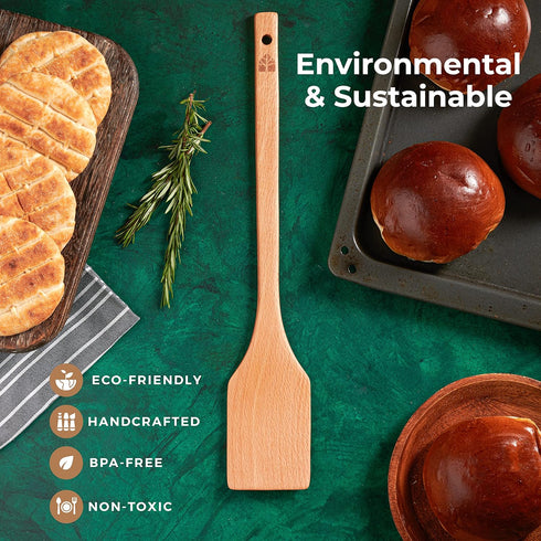 Long Wooden Spoon 17.5” – Crawfish Paddle, Heavy-Duty Beech Wood Spoon for Cooking, Mixing & Brewing
